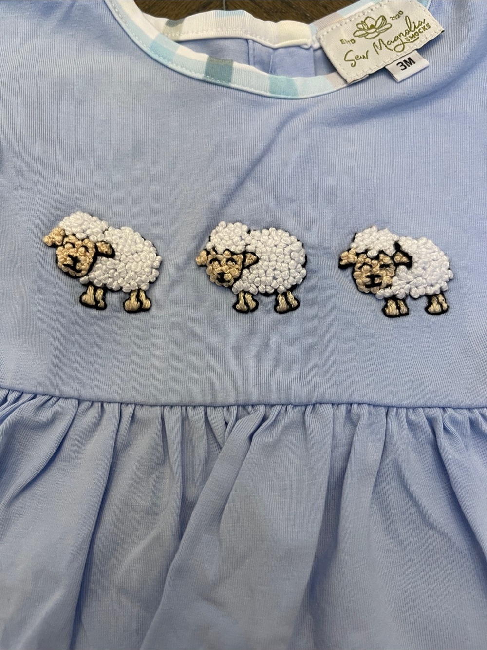 Sew Magnolia Smocks Blue Sheep Ruffle Top & Pastel Plaid Bloomers Set - Picture 3 of 4